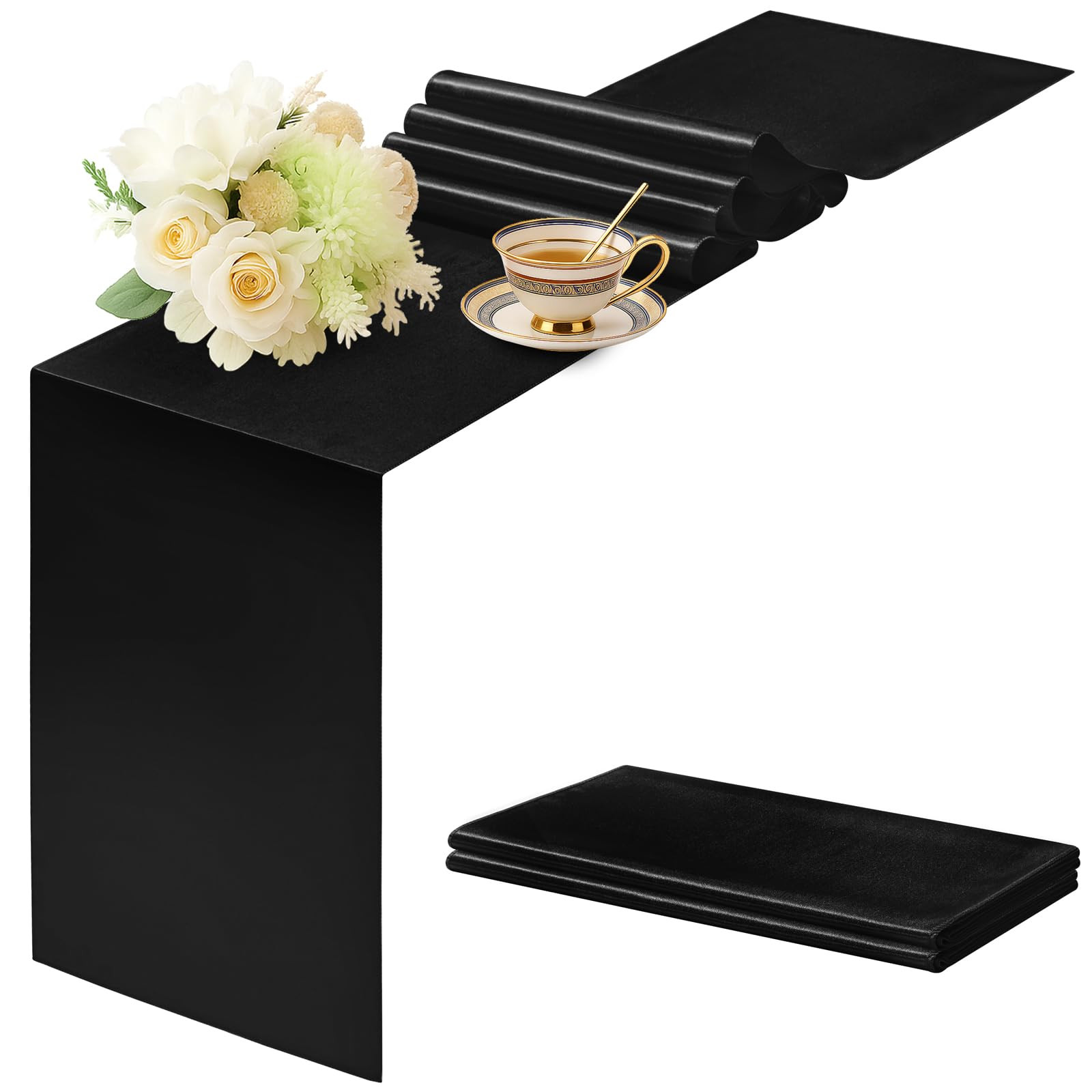 Q&J Fabric Co. 2 Packs Satin Table Runners, 12x108 Inches Long, Silk-Like Smooth Black Satin Table Decor for Festive Christmas Thanksgiving Wedding Birthday Party Banquets Decorations | Amazon (US)