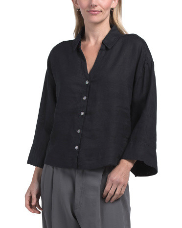 Linen Three-Quarter Wide Sleeve Popover Top For Women | TJ Maxx