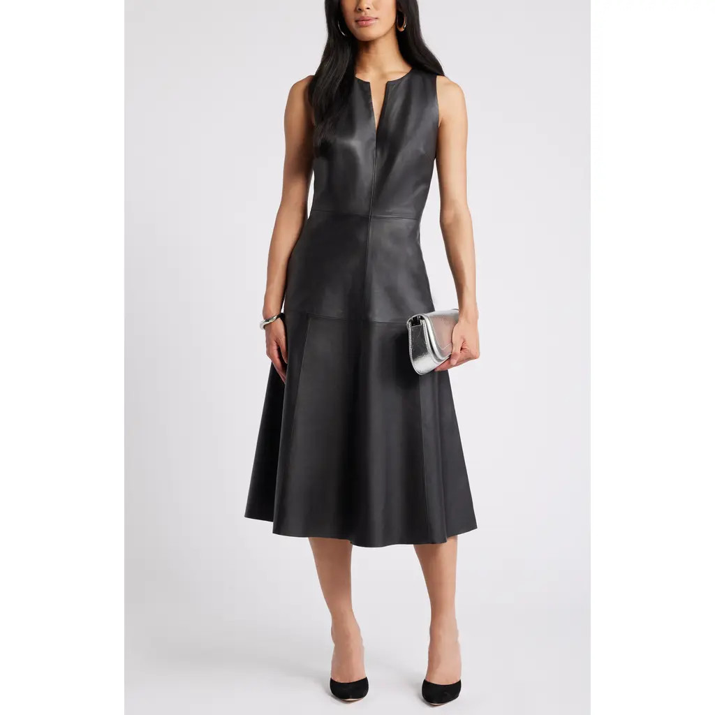 Nordstrom A-Line Leather Dress in Black at Nordstrom, Size Medium | Nordstrom