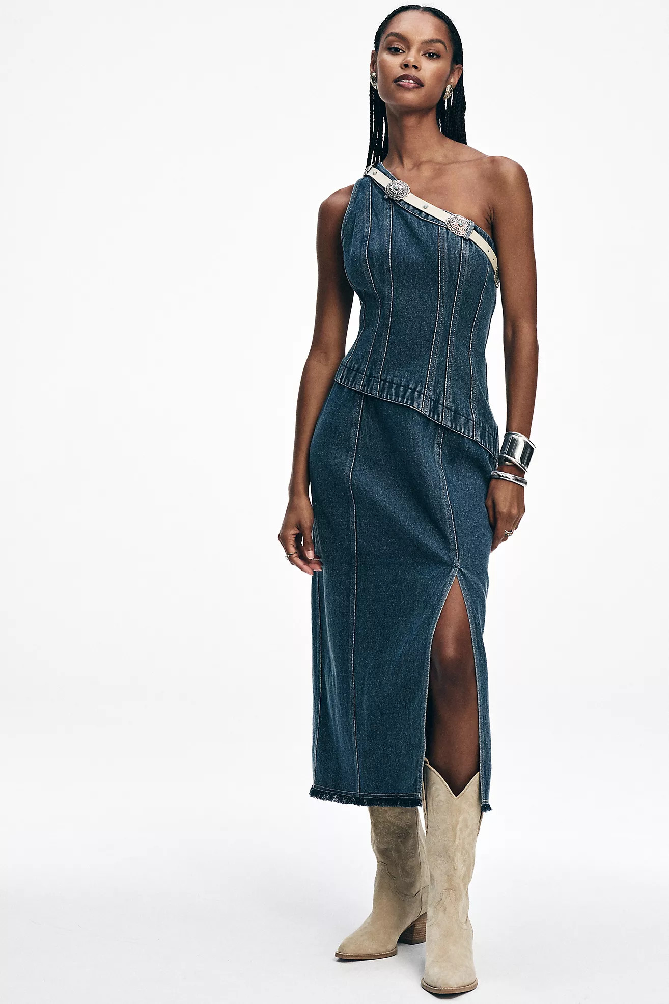 Forever That Girl Camila One-Shoulder Denim Midi Dress | Anthropologie (US)