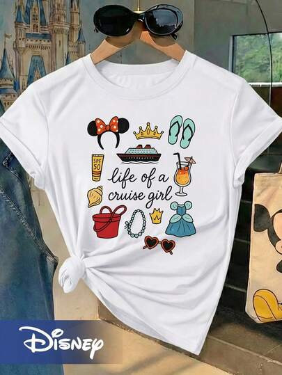 Disney Cruise T-Shirt | Minnie Ears + Pool Pattern, And Versatile, Perfect For Friends Trips Or F... | SHEIN