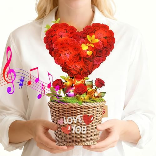 MZD8391 Valentines Day Cards with MUSIC & LIGHTS, Pop Up Birthday Card, Rose Heart, 10 Inch Life ... | Amazon (US)