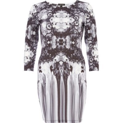 Grey mirrored floral print bodycon dress | River Island (US)