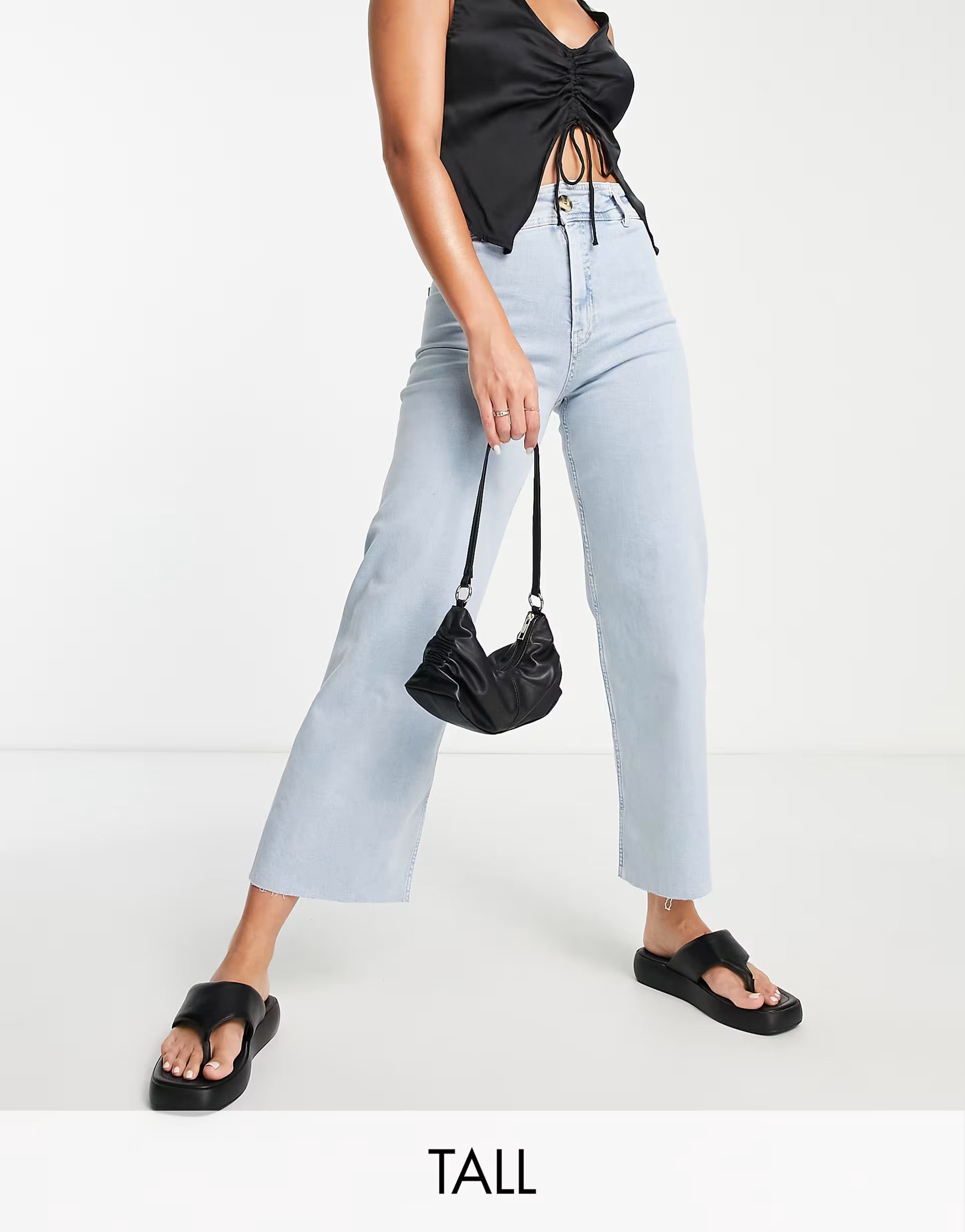 Stradivarius Tall minimal wide leg cropped jean in light wash | ASOS (Global)