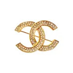Chanel CC Rhinestone Gold Brooch | Chairish