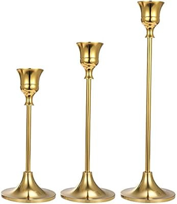 Anndason Set of 3 Gold Candlestick Holders Gold Candle Holder Taper Candle Holders Candle Holder ... | Amazon (US)