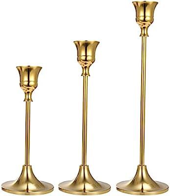 Anndason Set of 3 Gold Candlestick Holders Gold Candle Holder Taper Candle Holders Candle Holder ... | Amazon (US)