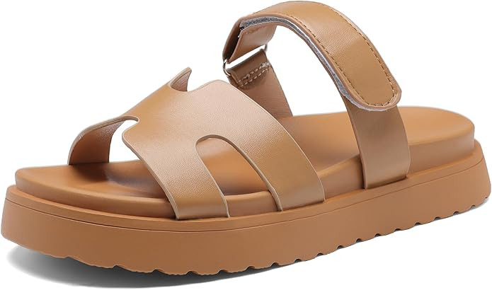 Women's Thick Platform Slide Sandals anti-slip Sole Open Toe Strap Summer Flats Shoes | Amazon (US)