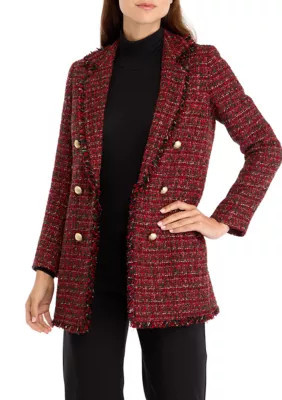 Anne Klein Women's Long Sleeve Faux Double Breasted Tweed Jacket | Belk
