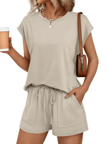 AUTOMET Womens Lounge Two 2 piece Sets Summer Spring Cruise Outfits 2026 Matching Beach Vacation Clothes Travel Sweatsuits Sweat Casual Romper Shorts Fashion Trendy Clothing Loungewear Khaki M | Amazon (US)