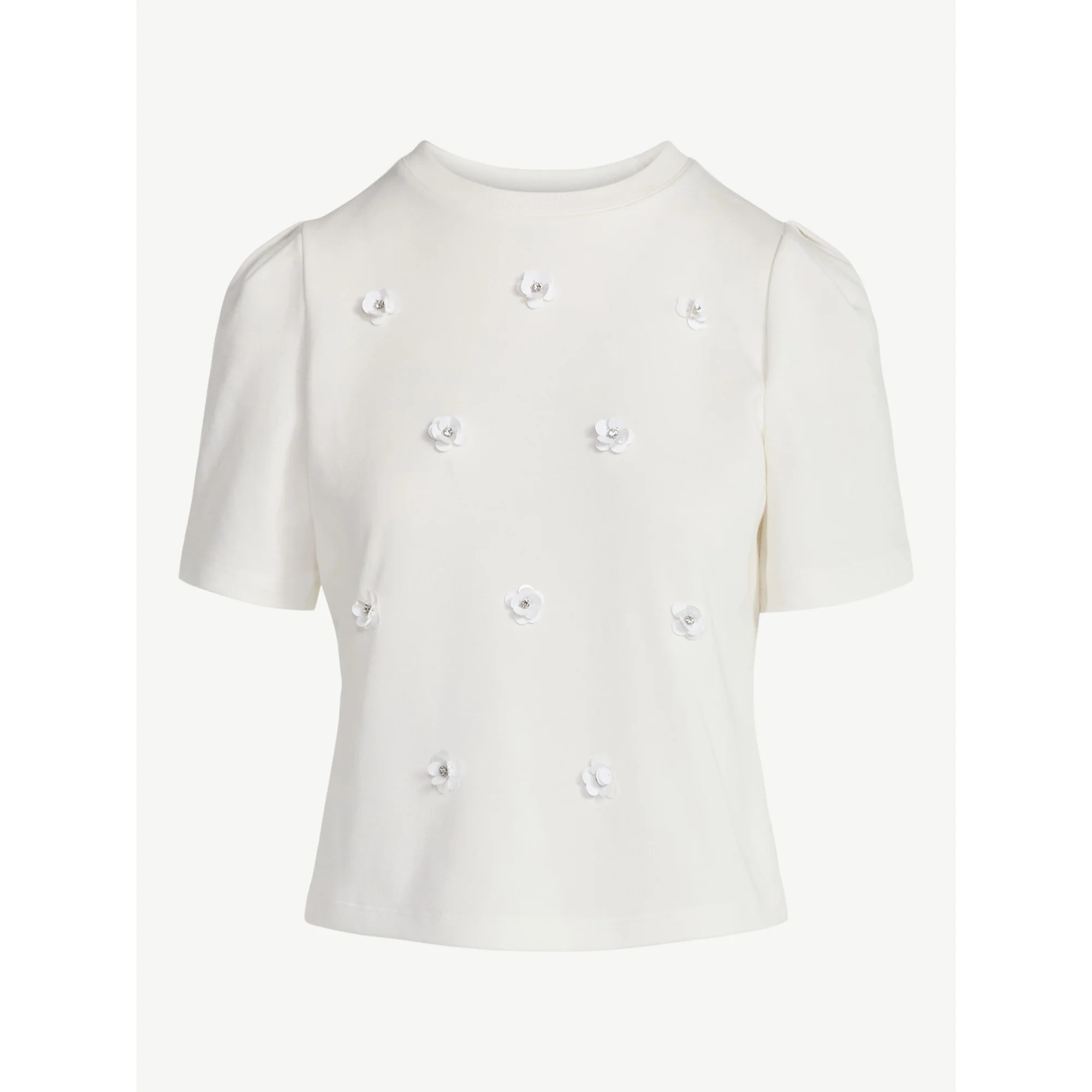 Free Assembly Women's and Women's Plus Embellished Pleat Shoulder Top with Short Sleeves, Sizes X... | Walmart (US)