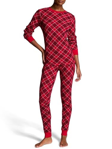Victoria's Secret Thermal Pajama Set, Long Sleeve Shirt and Pants, Pajamas for Women, Lipstick Lovely Plaid, XS | Amazon (US)