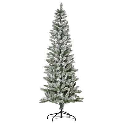 Gulches Snow-Flocked Slim Pine Artificial Christmas Tree - 6ft, Unlit, 394 Realistic Tips, Automatic Open, Steel Base | Target