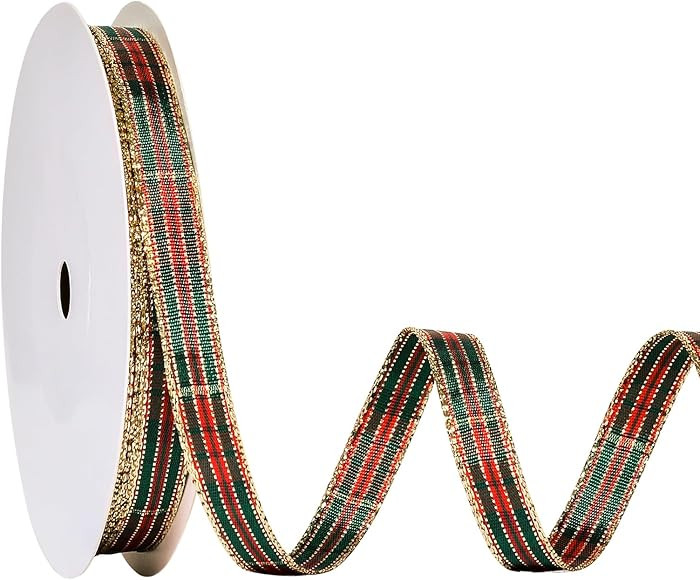 YAMA Christmas Gingham Ribbon 3/8 Inch Traditional Tartan Woven Edge Plaid Ribbon for Gift Wrappi... | Amazon (US)