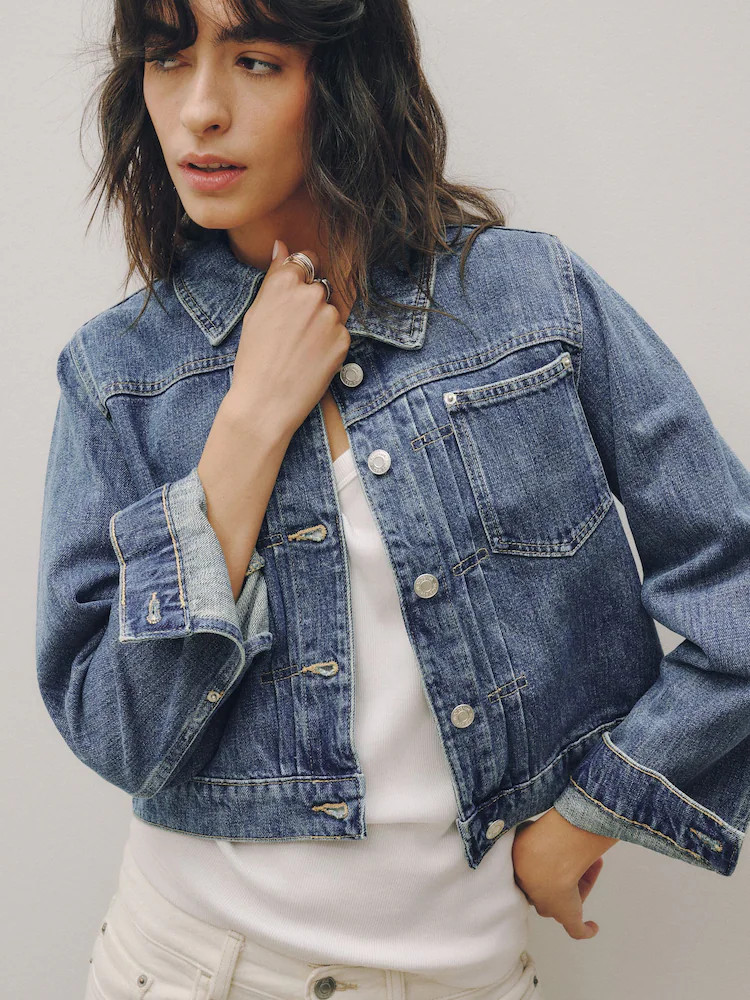 Dark Blue Pleated Denim Trucker Jacket | Next US
