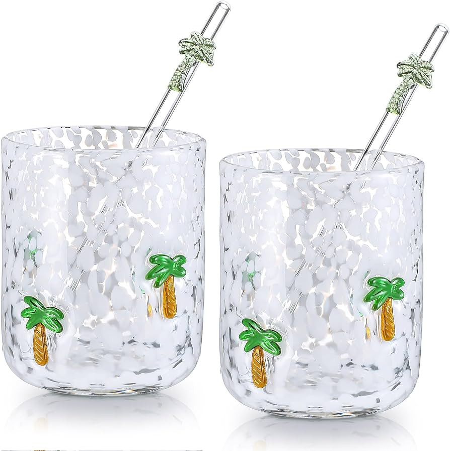 Skylety 2 Set Hawaii Icon Juice Glass Cups - Icon Glass Cup with 2 Straw 14 oz Double Old Fashion... | Amazon (US)