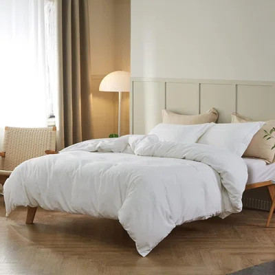 French Linen Duvet Cover Set - 5 Pieces (1 Comforter Cover,4 Pillowcases)-Natural Flax Cotton Blend-Solid Color Breathable Farmhouse Bedding | Wayfair North America