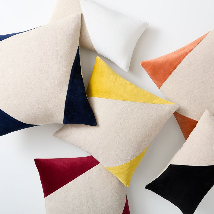 Cotton Linen & Velvet Corners Pillow Cover | West Elm (US)
