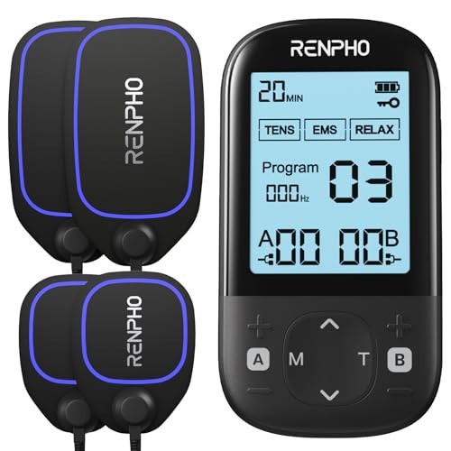 RENPHO TENS Unit Muscle Stimulator, 60 Programs EMS Unit for Back Pain Relief, Rechargeable TENS Machine with 20 Intensities, Muscle Growth Massager for Sciatica Shoulder Neck 8 Electrodes Pads | Amazon (US)