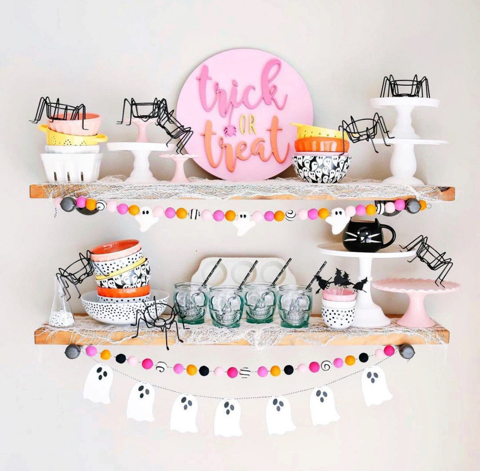 Pink and Orange Ghost Garland Halloween Felt Ball Garland - Etsy | Etsy (US)