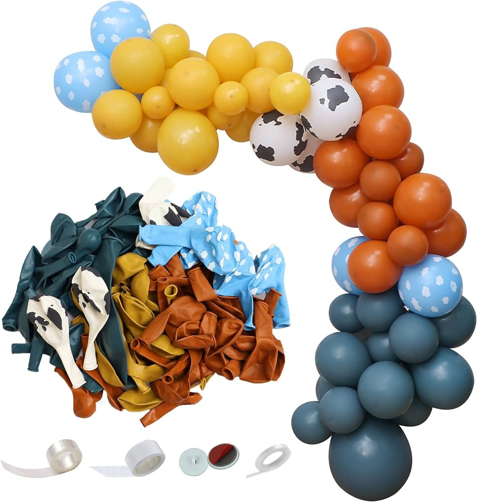 Balloons Combination,91 Pcs Cow and Clouds Party Balloons Garland Arch Kit Slate Blue Natural San... | Amazon (US)