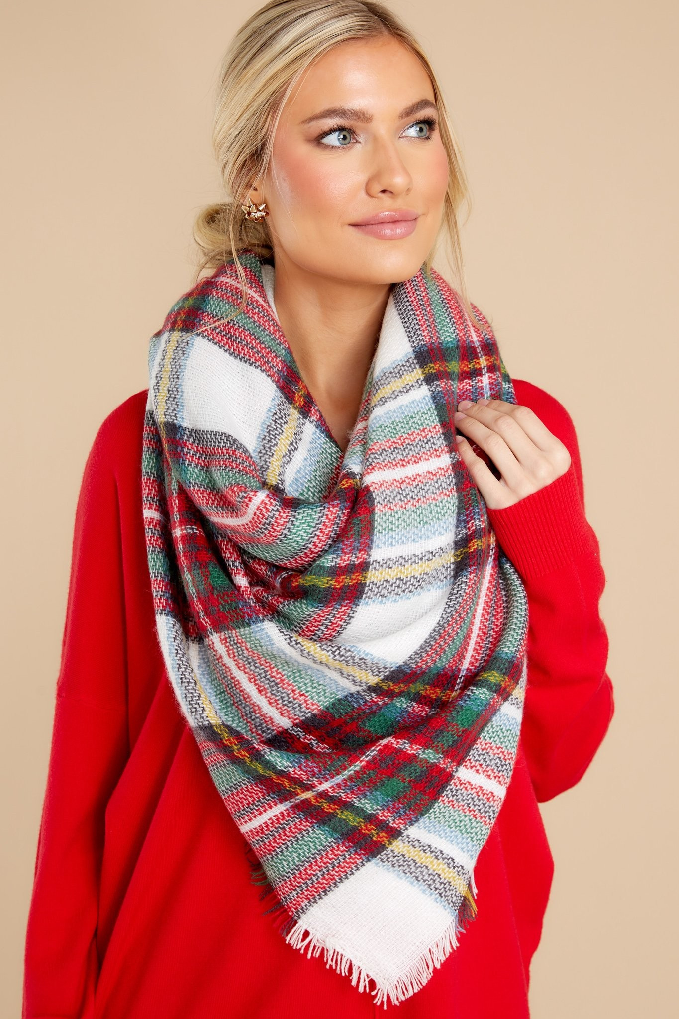 Chilled For The Day Ivory Multi Plaid Scarf | Red Dress 