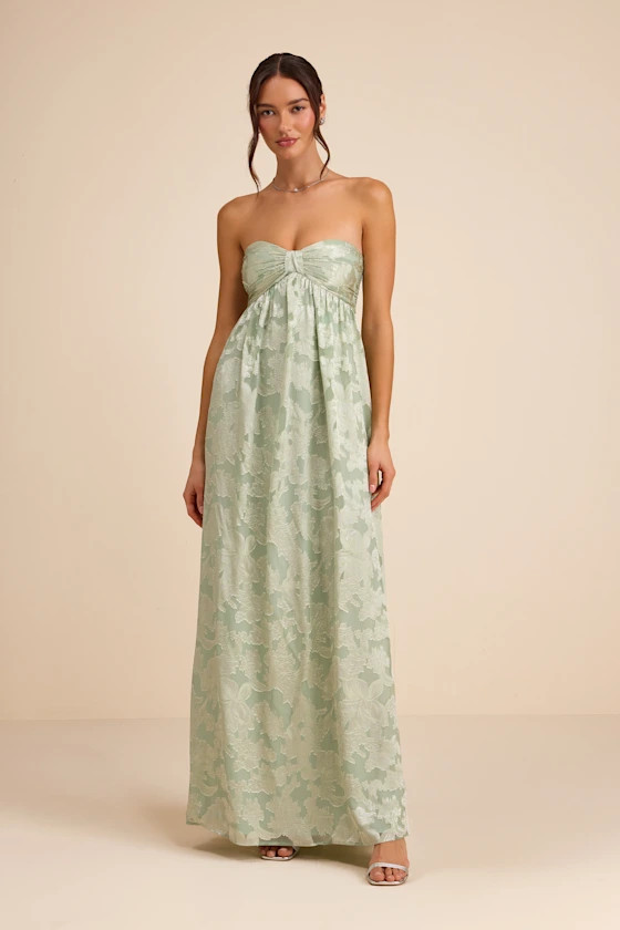 Danalia Sage Floral Burnout Strapless Maxi Dress | Lulus