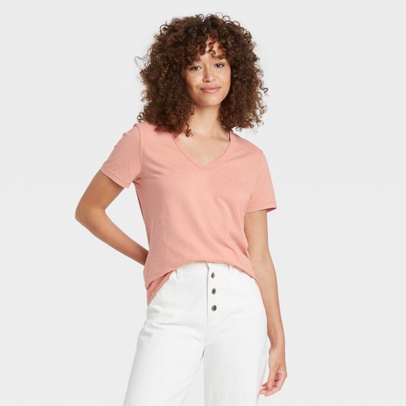 Women&#39;s Short Sleeve V-Neck T-Shirt - Universal Thread&#8482; Peach Orange M | Target