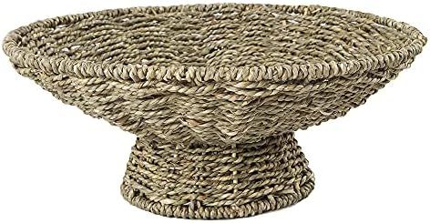 Wicker Pedestal Bowl | Seagrass Footed Fruit Bowls for Table Centerpiece - Decorative Baskets for Ho | Amazon (US)