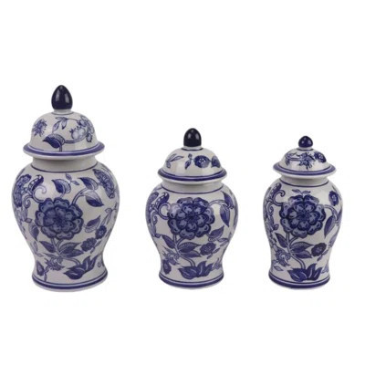 Set of 3 Blue & White Flower Food Safe Jars | Wayfair North America