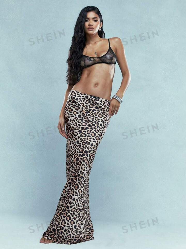 MISSGUIDED Leopard Print Satin Low Rise Fish Cut Hem Maxi Skirt | SHEIN