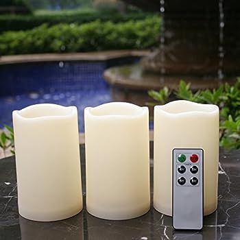 Set of 3 Outdoor IP44 Warm White LED Rainproof Waterproof Flameless Battery LED Pillar Candles wi... | Amazon (US)