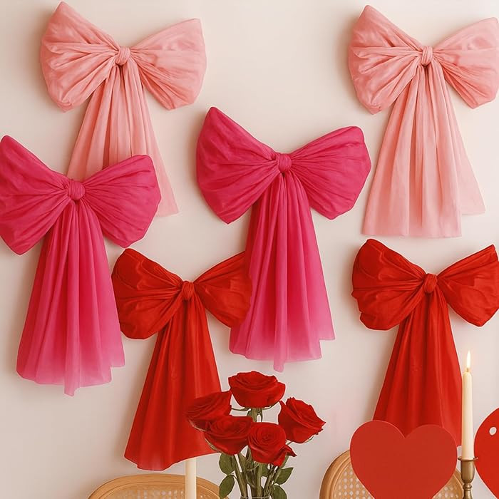 Valentines Day Decorations – 6 Pack DIY Giant Wall Bows, Hanging Valentine & Galentines Bow Dec... | Amazon (US)