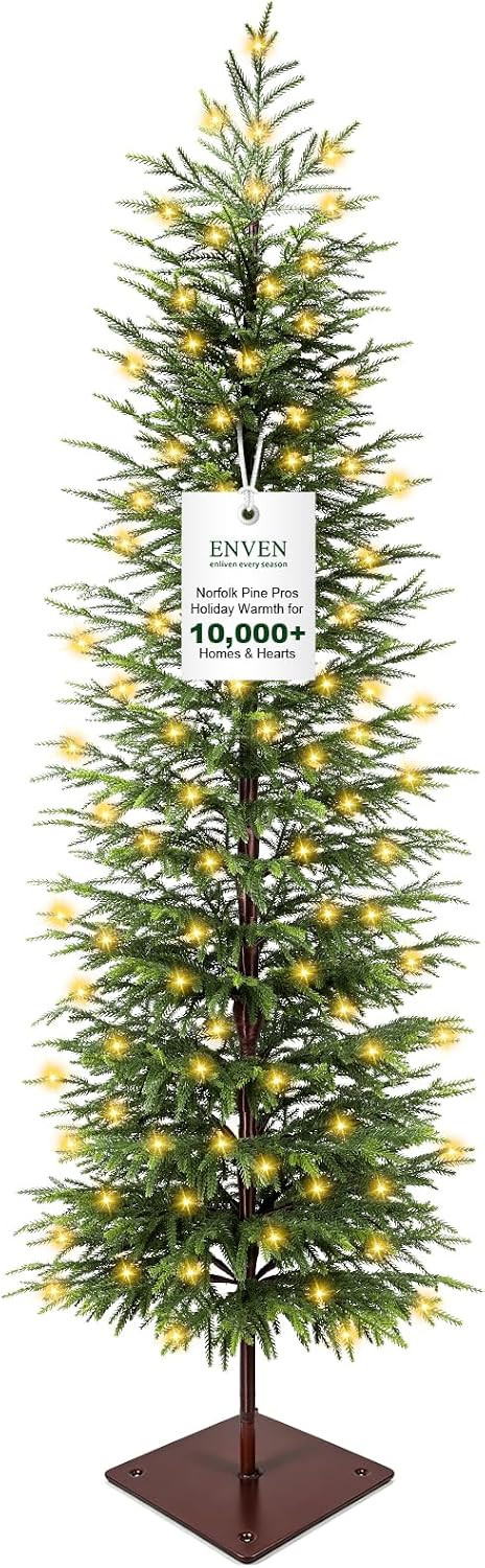 6FT Norfolk Pine Pencil Christmas Tree, Pre-Lit 170 LED Lights with 8 Modes, Real-Touch PE Material, Family & Pet Friendly, Heavy-Duty Weighted Base for Home Office Patio Christmas Decor | Amazon (US)