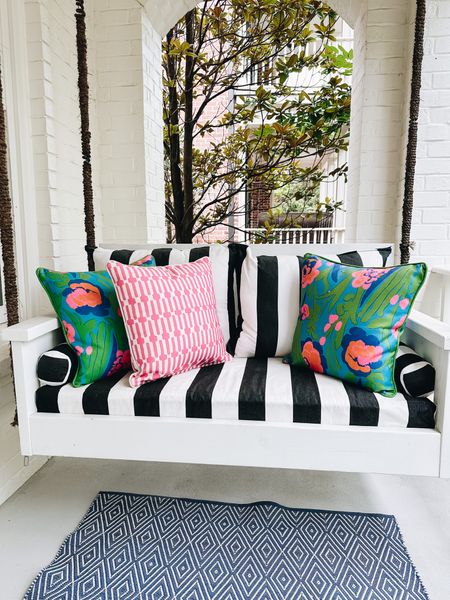 front porch sitting in all things Annie Selke — snag my pillows and rug for an extra 20% off with code DOGDAYS | 

#LTKhome #LTKSeasonal #LTKsalealert