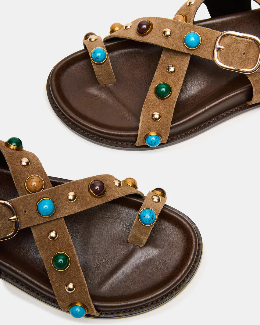 LINEAR Taupe Suede Strappy Footbed Studded Women's Sandal | Steve Madden (US)