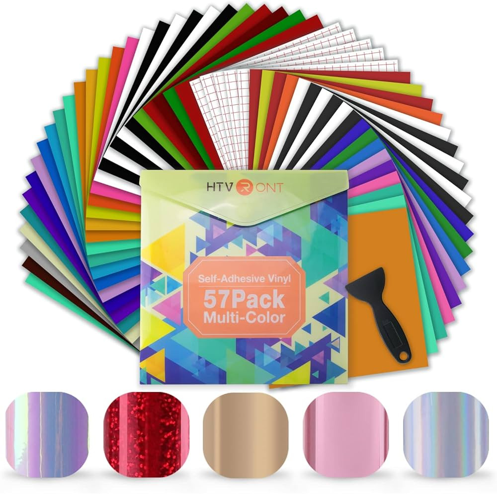 HTVRONT Permanent Vinyl for Cricut Machine-57 Pack 12" x 12" Permanent Vinyl Bundle, 52 Adhesive ... | Amazon (US)