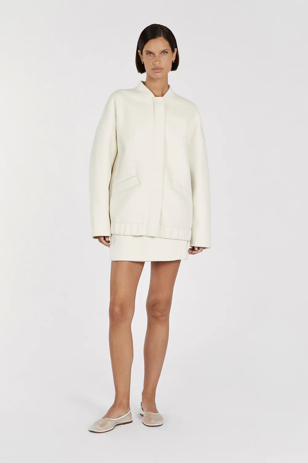 JERI CREAM WOOL BLEND BOMBER JACKET | DISSH