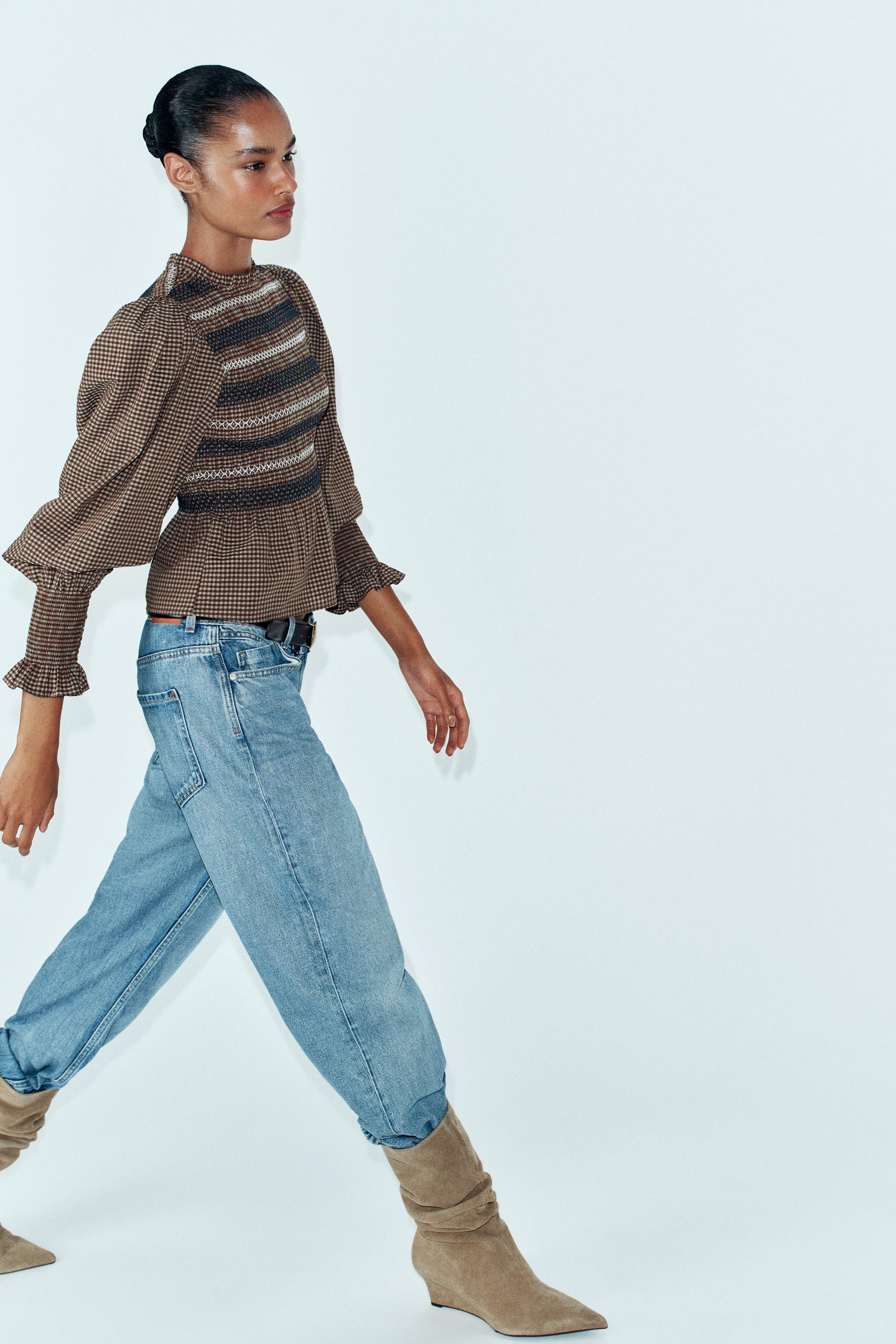 SMOCKED EMBROIDERED BLOUSE | Zara US