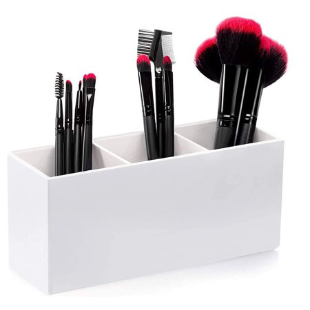 Makeup Brush Holder Organizer 3 Slot Acrylic Cosmetics Brushes Storage Solution White | Walmart (US)