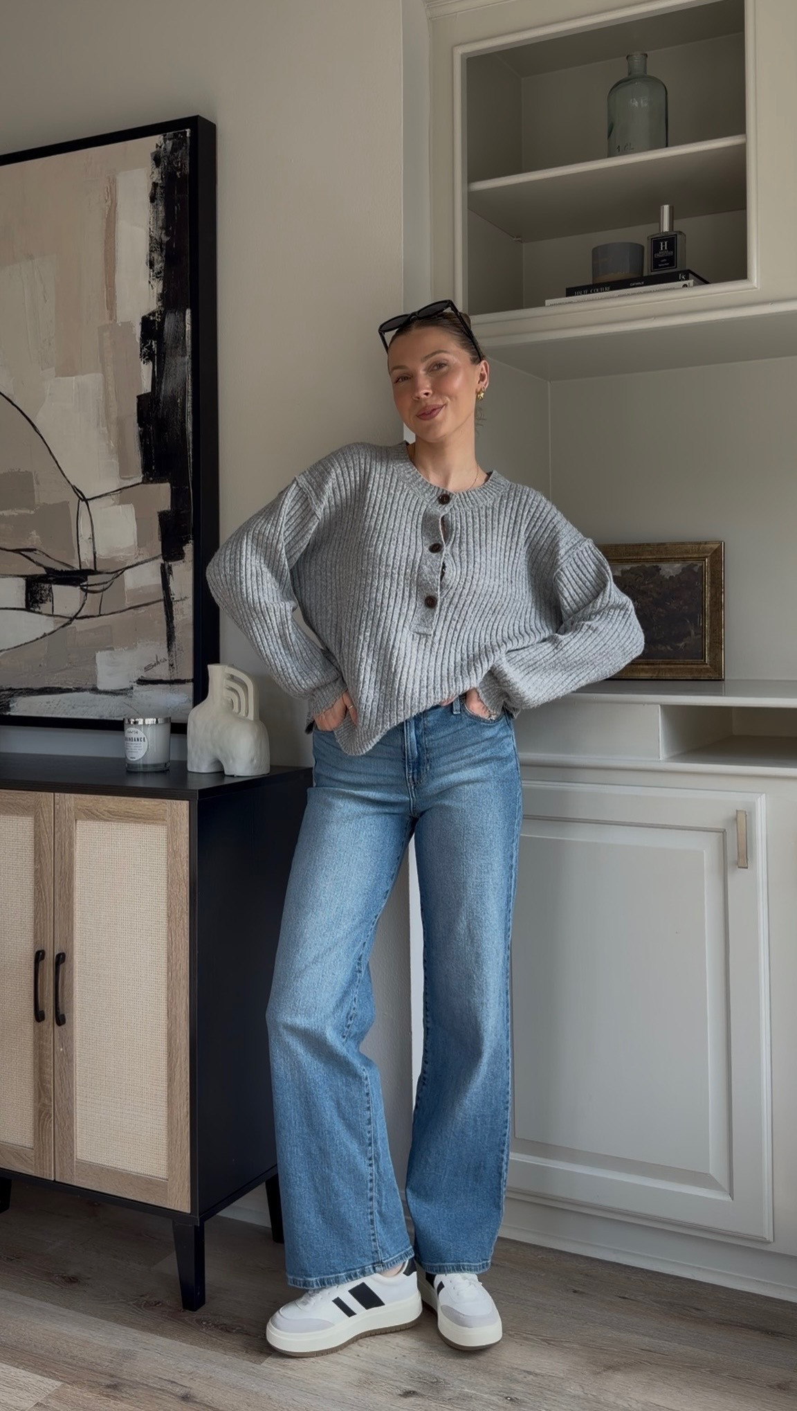 Comfy winter oufit inspo, but still cute to wear out! Wearing M in grey sweater and sneakers tts. 
 

 #LTKootd #LTKTall #LTKFindsUnder50