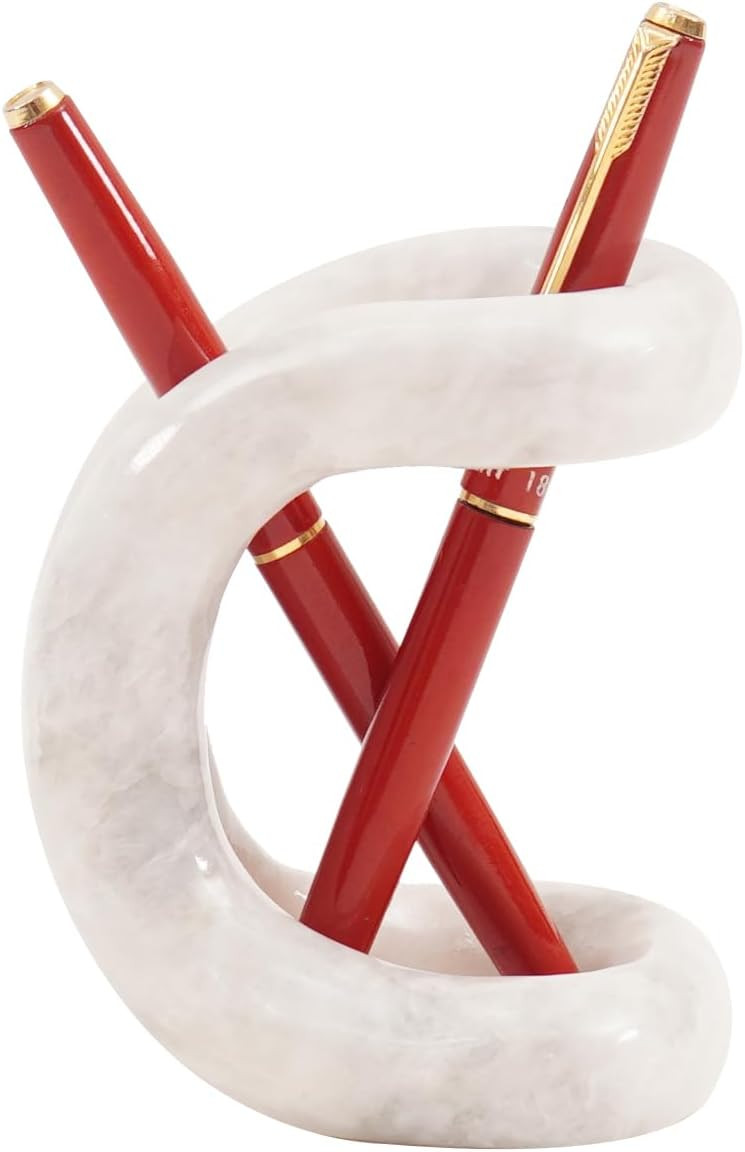 Marble Pen Holder 4'' Inches White Handmade Pencil Holder Marble Pen Holder for Desk, White Marbl... | Amazon (US)
