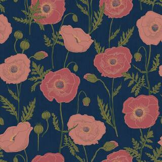 NuWallpaper Jen Hewett Poppy Field Peel & Stick Wallpaper in Navy Blue Pink | 20.5" x 18ft | Michaels® | Michaels Stores