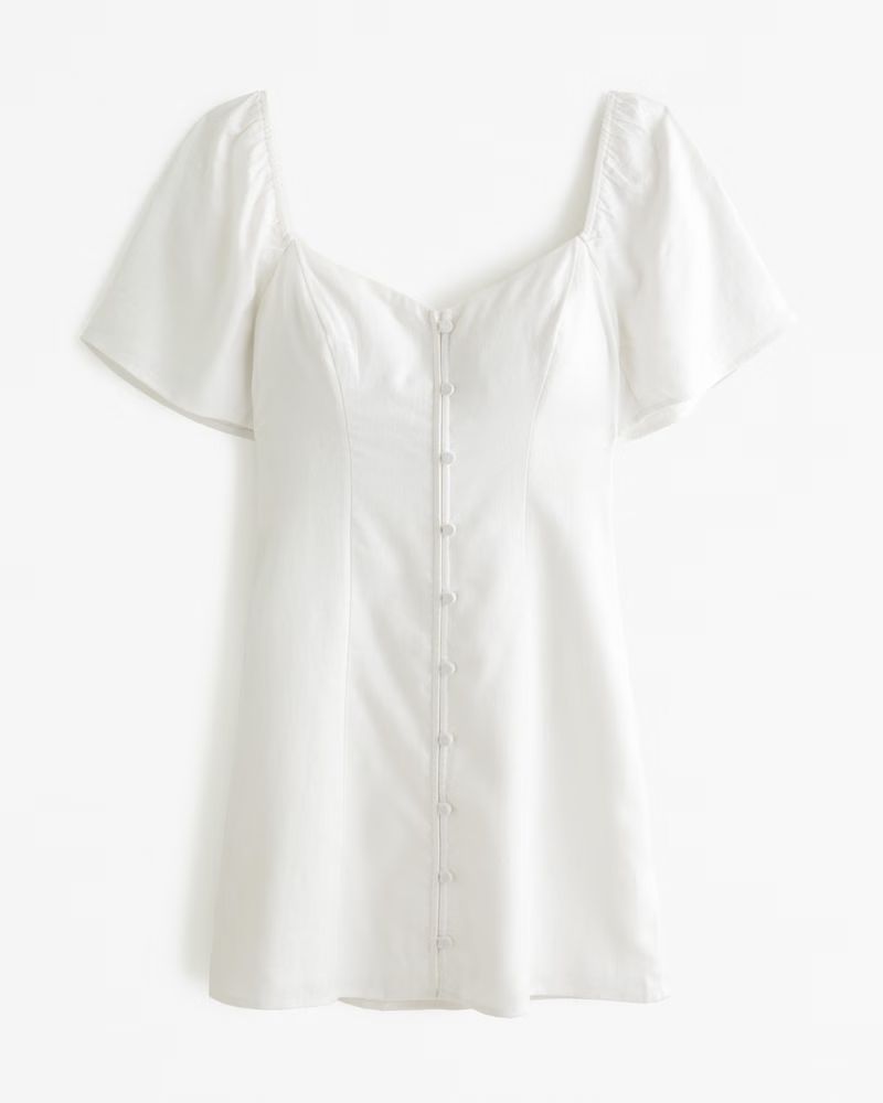 Women's Linen-Blend Button-Through Mini Dress | Women's New Arrivals | Abercrombie.com | Abercrombie & Fitch (US)