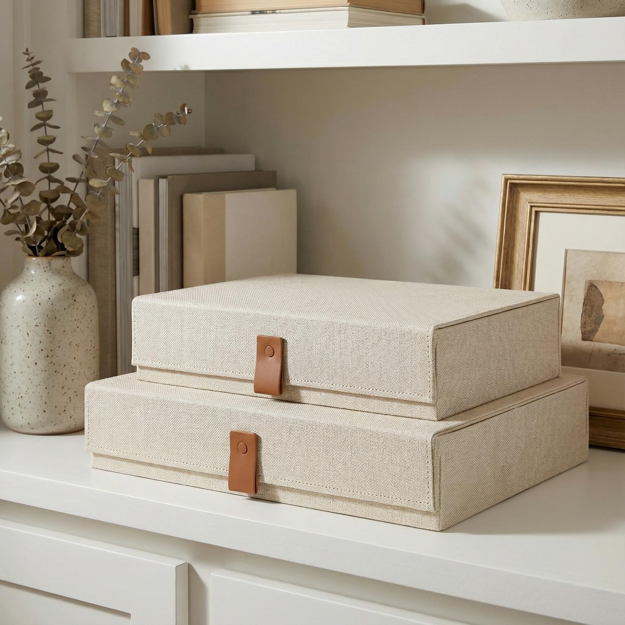 Decorative Photo Storage Boxes with Lids - Set of 2 Beautiful Linen Organizers Are Perfect to Saf... | Amazon (US)