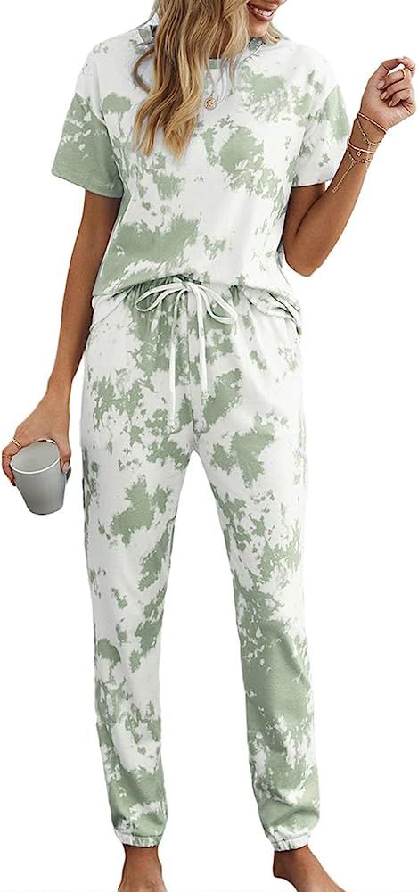 Womens Tie Dye Printed Long Sleeve Tops and Pants Long Pajamas Set Joggers PJ Sets Nightwear Loun... | Amazon (US)