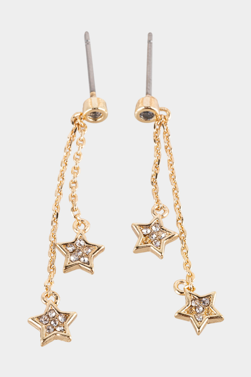 Bridget Pave Star Linear Earrings | Francesca's