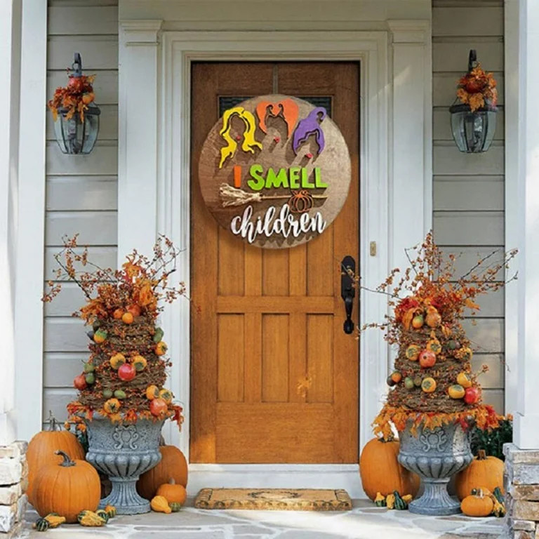 Halloween Hocus Pocus Door Sign I Smell Children Hanging Sign for Front Door Rustic Wooden Door H... | Walmart (US)