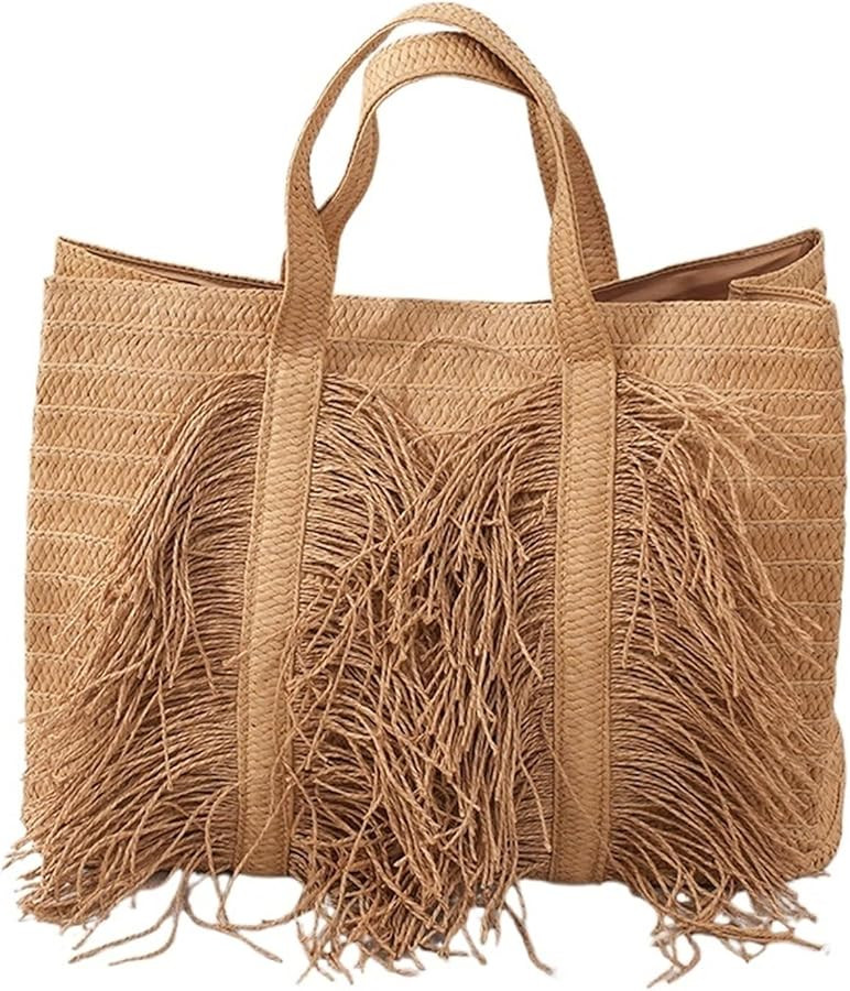 Fringe Bag Large Capacity Straw Tote Bags For Women Handbags Tassel Beach Bag Handmade Woven Shou... | Amazon (CA)