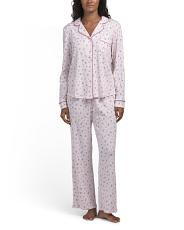 2pc cotton blend ditsy floral notch collar top and pants pajama set | TJ Maxx